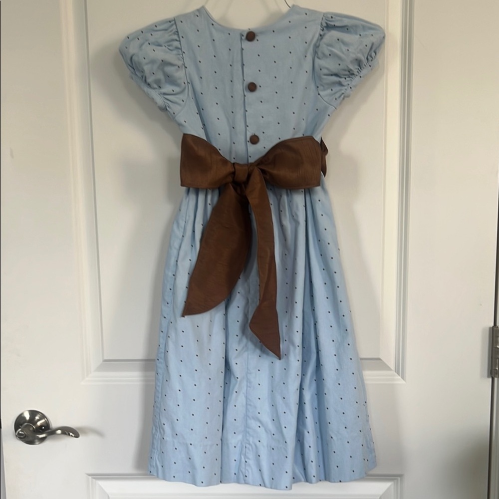 Bailey Boys Classic Light Blue Corduroy Dress with Brown Polka dots and sash - Picture 5 of 8